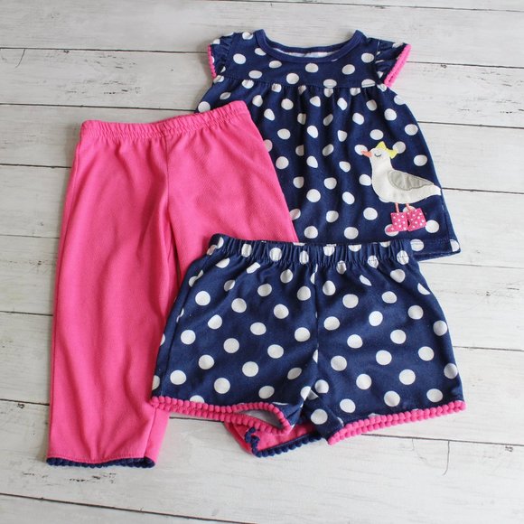 Carter's Baby Girl's Pajama Set Size 18 Months Navy Pink Seagull 3 Pc - Picture 1 of 5
